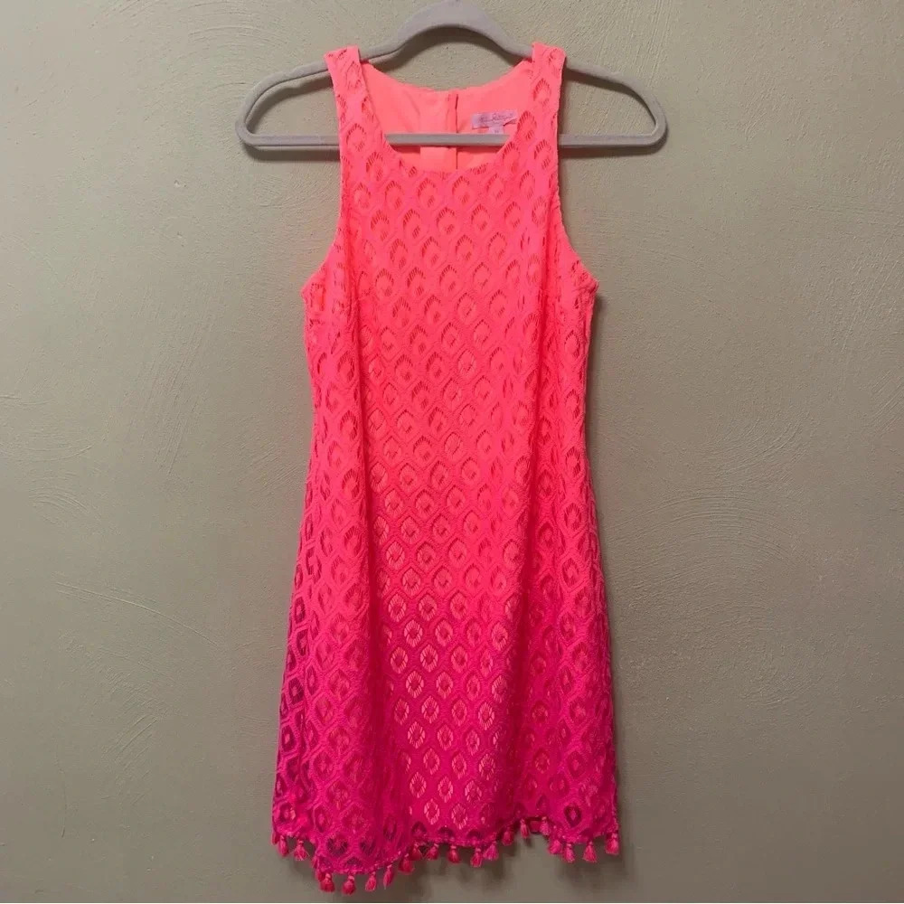 Lilly Pulitzer Marquette Shift Dress in Dragonfruit Island Time Lace Ombre XS - Picture 2 of 11
